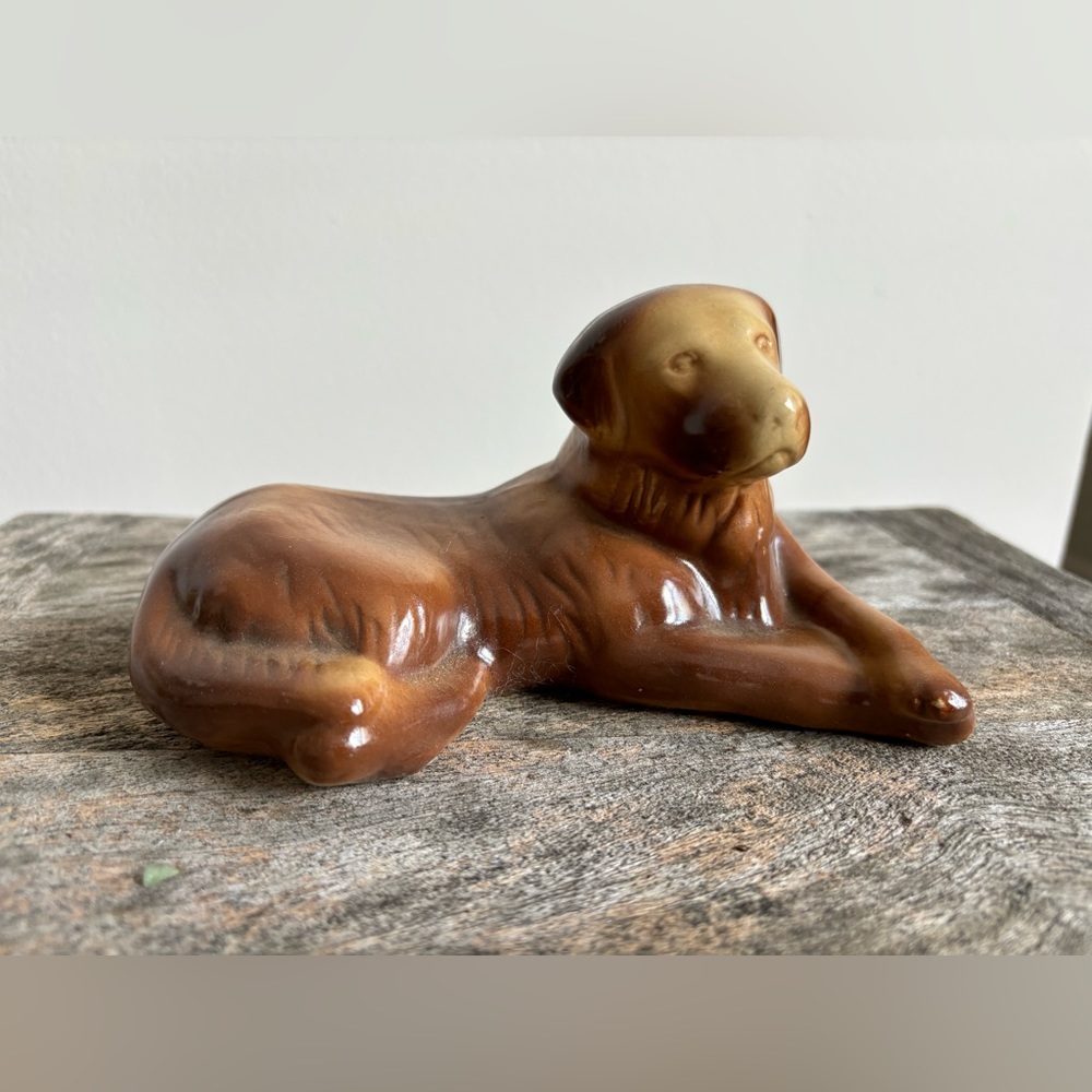 Glazed Brown Ceramic Dog Figurine - Decorative Home Accent